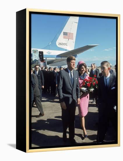 Pres. John F Kennedy and Wife Jackie at Love Field During Campaign Tour on Day of Assassination-Art Rickerby-Framed Premier Image Canvas