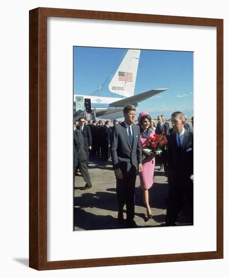 Pres. John F Kennedy and Wife Jackie at Love Field During Campaign Tour on Day of Assassination-Art Rickerby-Framed Premium Photographic Print
