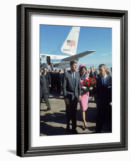 Pres. John F Kennedy and Wife Jackie at Love Field During Campaign Tour on Day of Assassination-Art Rickerby-Framed Premium Photographic Print