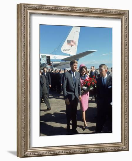 Pres. John F Kennedy and Wife Jackie at Love Field During Campaign Tour on Day of Assassination-Art Rickerby-Framed Photographic Print