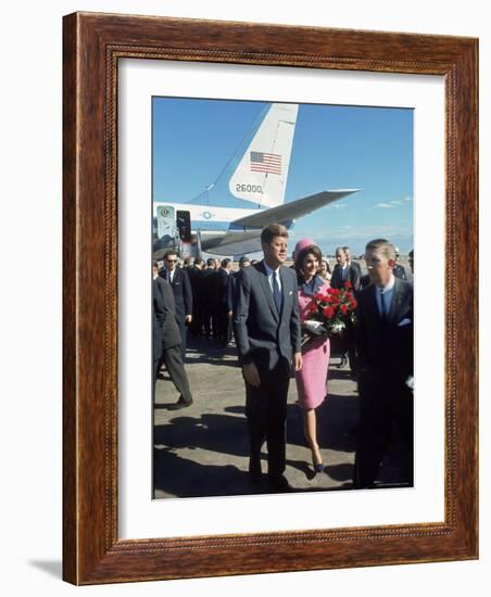 Pres. John F Kennedy and Wife Jackie at Love Field During Campaign Tour on Day of Assassination-Art Rickerby-Framed Photographic Print