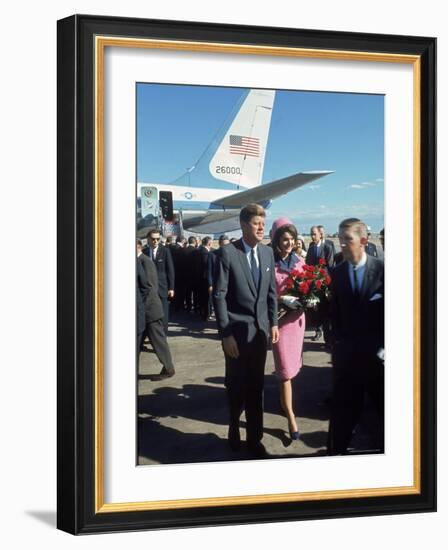 Pres. John F Kennedy and Wife Jackie at Love Field During Campaign Tour on Day of Assassination-Art Rickerby-Framed Photographic Print