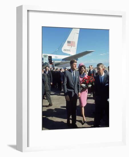 Pres. John F Kennedy and Wife Jackie at Love Field During Campaign Tour on Day of Assassination-Art Rickerby-Framed Photographic Print