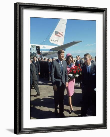 Pres. John F Kennedy and Wife Jackie at Love Field During Campaign Tour on Day of Assassination-Art Rickerby-Framed Photographic Print