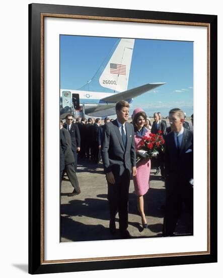 Pres. John F Kennedy and Wife Jackie at Love Field During Campaign Tour on Day of Assassination-Art Rickerby-Framed Photographic Print