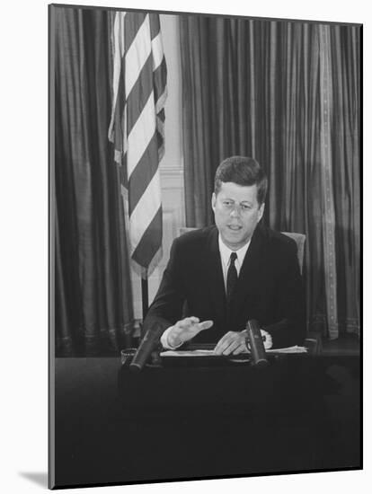 Pres. John F. Kennedy at White House Broadcasting Nationwide Speech on Berlin Crisis-Ed Clark-Mounted Photographic Print