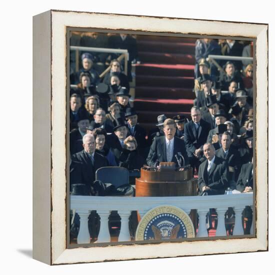 Pres. John F. Kennedy Delivering His Inaugural Speech-null-Framed Premier Image Canvas