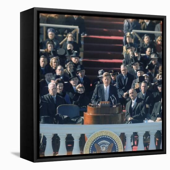 Pres. John F. Kennedy Delivering His Inaugural Speech-null-Framed Premier Image Canvas