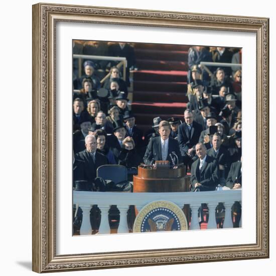 Pres. John F. Kennedy Delivering His Inaugural Speech-null-Framed Photographic Print