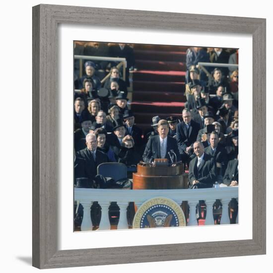 Pres. John F. Kennedy Delivering His Inaugural Speech-null-Framed Photographic Print