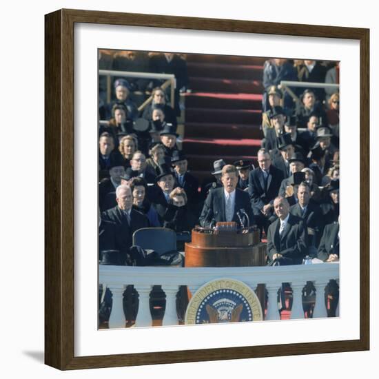 Pres. John F. Kennedy Delivering His Inaugural Speech-null-Framed Photographic Print