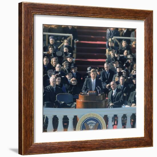 Pres. John F. Kennedy Delivering His Inaugural Speech-null-Framed Photographic Print