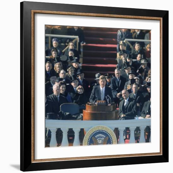 Pres. John F. Kennedy Delivering His Inaugural Speech-null-Framed Photographic Print