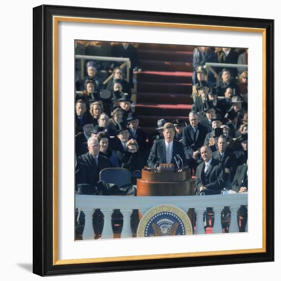 Pres. John F. Kennedy Delivering His Inaugural Speech-null-Framed Photographic Print