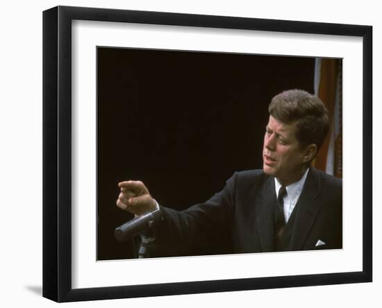 Pres. John F. Kennedy Gesturing During Press Conf. Concerning Governmental Aid to Parochial Schools-null-Framed Photographic Print