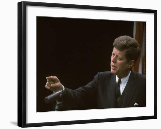 Pres. John F. Kennedy Gesturing During Press Conf. Concerning Governmental Aid to Parochial Schools-null-Framed Photographic Print