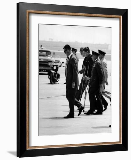 Pres. John F. Kennedy on Crutches Due to Back Ailment-Ed Clark-Framed Photographic Print