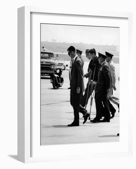 Pres. John F. Kennedy on Crutches Due to Back Ailment-Ed Clark-Framed Photographic Print