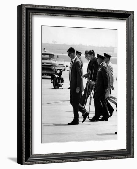 Pres. John F. Kennedy on Crutches Due to Back Ailment-Ed Clark-Framed Photographic Print