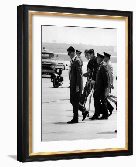 Pres. John F. Kennedy on Crutches Due to Back Ailment-Ed Clark-Framed Photographic Print