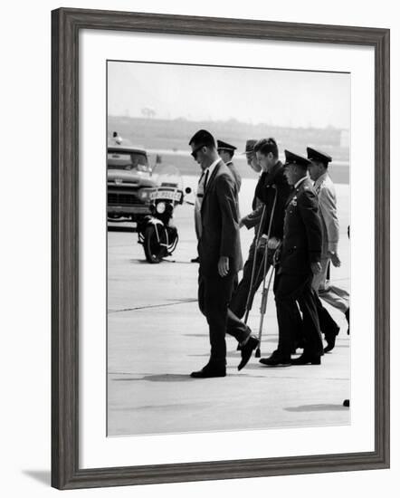 Pres. John F. Kennedy on Crutches Due to Back Ailment-Ed Clark-Framed Photographic Print