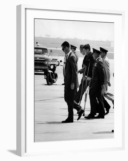 Pres. John F. Kennedy on Crutches Due to Back Ailment-Ed Clark-Framed Photographic Print