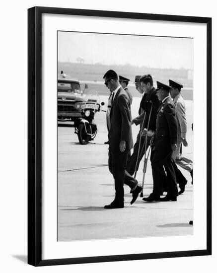 Pres. John F. Kennedy on Crutches Due to Back Ailment-Ed Clark-Framed Photographic Print