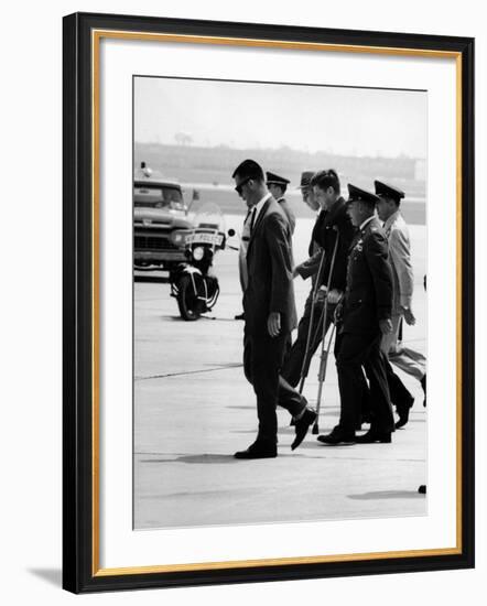 Pres. John F. Kennedy on Crutches Due to Back Ailment-Ed Clark-Framed Photographic Print