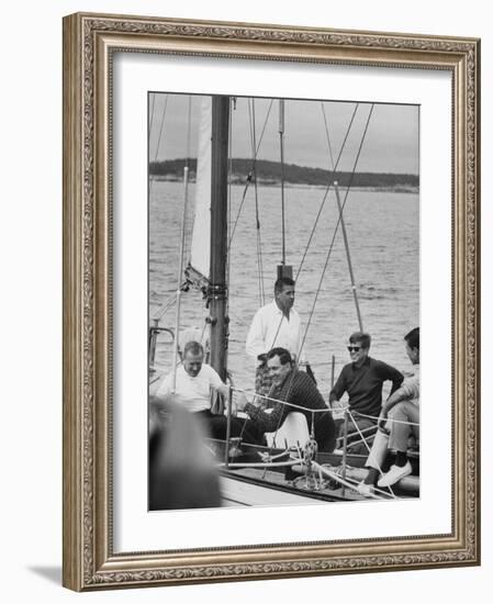 Pres. John F. Kennedy Sailing with Sen. Edmund S. Muskie-null-Framed Photographic Print