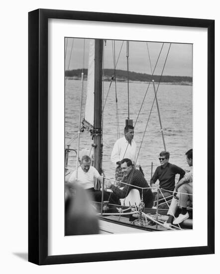 Pres. John F. Kennedy Sailing with Sen. Edmund S. Muskie-null-Framed Photographic Print