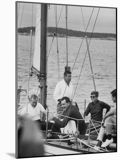 Pres. John F. Kennedy Sailing with Sen. Edmund S. Muskie-null-Mounted Photographic Print