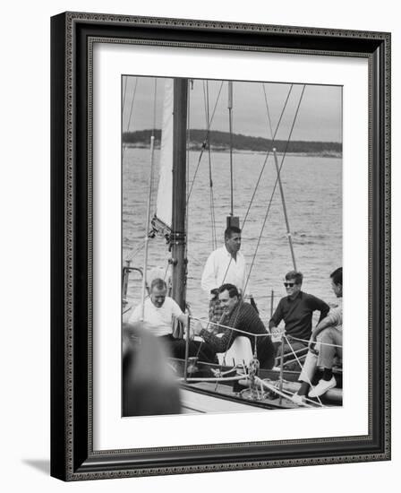 Pres. John F. Kennedy Sailing with Sen. Edmund S. Muskie-null-Framed Photographic Print