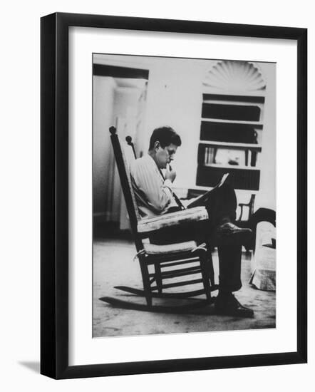 Pres. John F. Kennedy Sitting in Rocking Chair-null-Framed Photographic Print