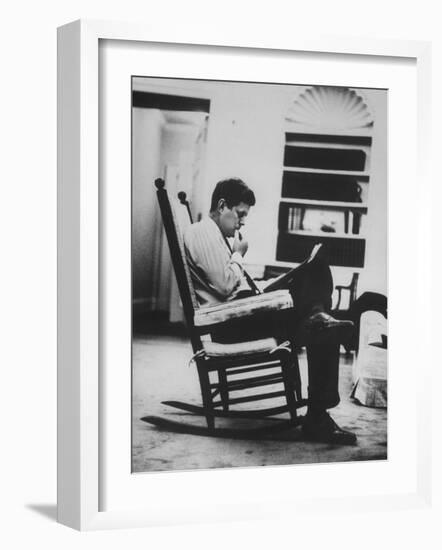 Pres. John F. Kennedy Sitting in Rocking Chair-null-Framed Photographic Print