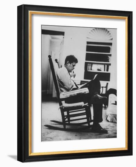 Pres. John F. Kennedy Sitting in Rocking Chair-null-Framed Photographic Print