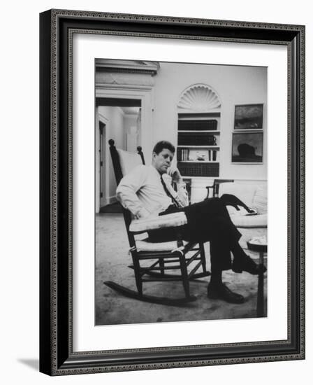 Pres. John F. Kennedy Sitting in Rocking Chair-null-Framed Photographic Print