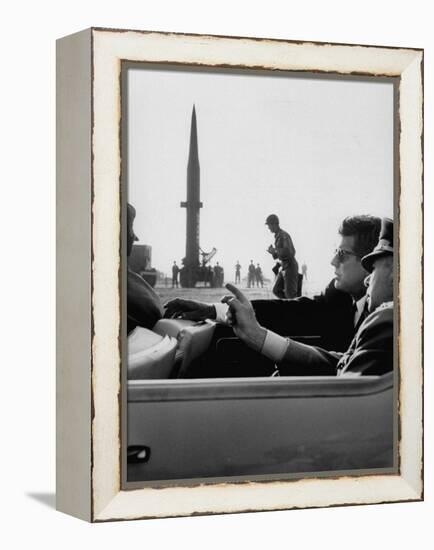 Pres. John F. Kennedy W. Gen. Paul Adams, During Tour of a Pershing Missile at Fort Bragg-null-Framed Premier Image Canvas