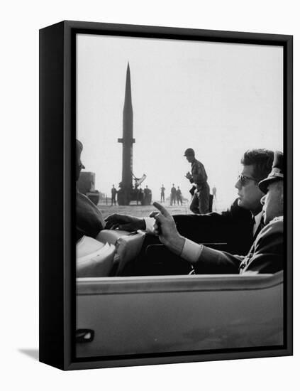 Pres. John F. Kennedy W. Gen. Paul Adams, During Tour of a Pershing Missile at Fort Bragg-null-Framed Premier Image Canvas