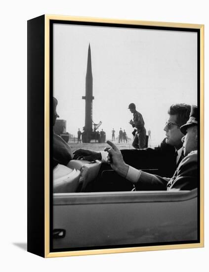 Pres. John F. Kennedy W. Gen. Paul Adams, During Tour of a Pershing Missile at Fort Bragg-null-Framed Premier Image Canvas