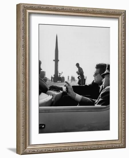 Pres. John F. Kennedy W. Gen. Paul Adams, During Tour of a Pershing Missile at Fort Bragg-null-Framed Photographic Print