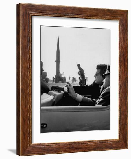 Pres. John F. Kennedy W. Gen. Paul Adams, During Tour of a Pershing Missile at Fort Bragg-null-Framed Photographic Print