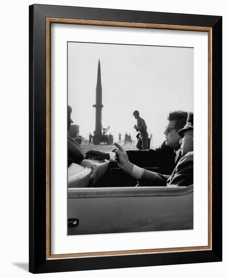 Pres. John F. Kennedy W. Gen. Paul Adams, During Tour of a Pershing Missile at Fort Bragg-null-Framed Photographic Print