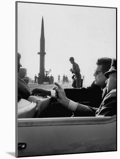 Pres. John F. Kennedy W. Gen. Paul Adams, During Tour of a Pershing Missile at Fort Bragg-null-Mounted Photographic Print