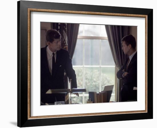 Pres. John F. Kennedy with Brother Robert F. Kennedy at the White House During the Steel Crisis-Art Rickerby-Framed Photographic Print