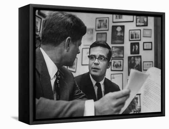 Pres. John F. Kennedy with His Aide Theodore Sorensen Discussing W. Virginia's Economic Problems-null-Framed Premier Image Canvas