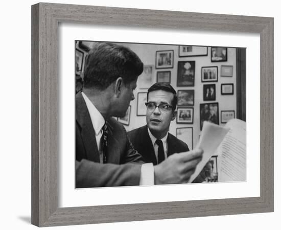 Pres. John F. Kennedy with His Aide Theodore Sorensen Discussing W. Virginia's Economic Problems-null-Framed Photographic Print