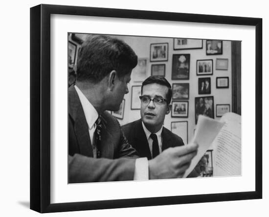 Pres. John F. Kennedy with His Aide Theodore Sorensen Discussing W. Virginia's Economic Problems-null-Framed Photographic Print