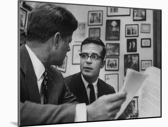 Pres. John F. Kennedy with His Aide Theodore Sorensen Discussing W. Virginia's Economic Problems-null-Mounted Photographic Print