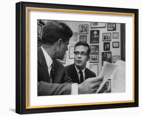 Pres. John F. Kennedy with His Aide Theodore Sorensen Discussing W. Virginia's Economic Problems-null-Framed Photographic Print