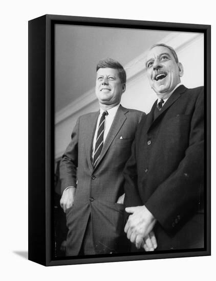 Pres. John F. Kennedy with Luis Munoz Marin, Governor of Puerto Rico-null-Framed Premier Image Canvas